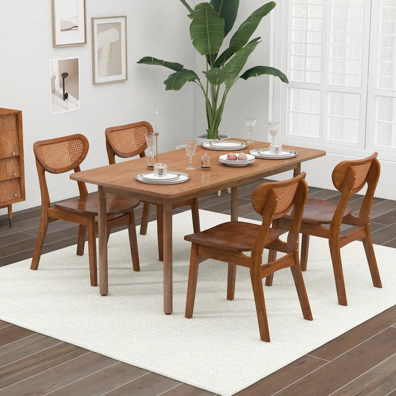 Wooden Dining Chair Set of 2 with Breathable Mesh Cane Backrest-Walnut by DirectDeals