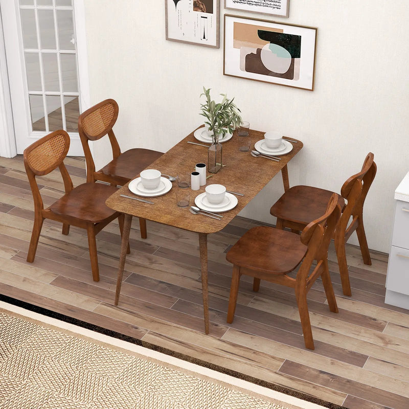 Wooden Dining Chair Set of 2 with Breathable Mesh Cane Backrest-Walnut by DirectDeals