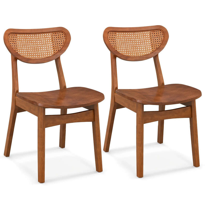 Wooden Dining Chair Set of 2 with Breathable Mesh Cane Backrest-Walnut by DirectDeals