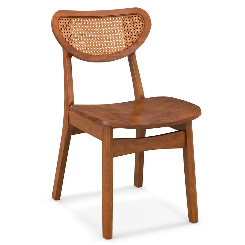 Wooden Dining Chair Set of 2 with Breathable Mesh Cane Backrest-Walnut by DirectDeals