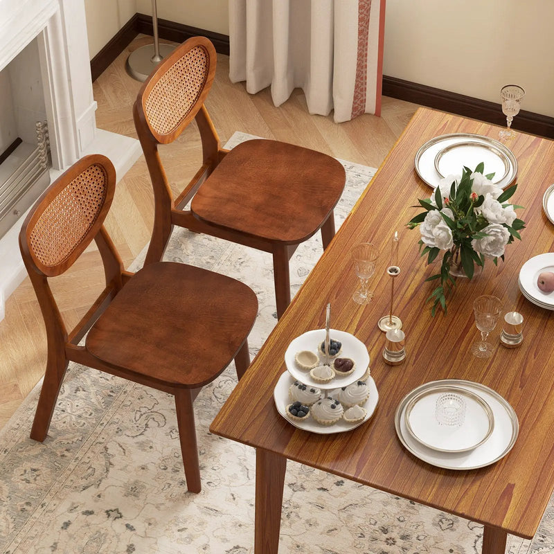 Wooden Dining Chair Set of 2 with Breathable Mesh Cane Backrest-Walnut by DirectDeals