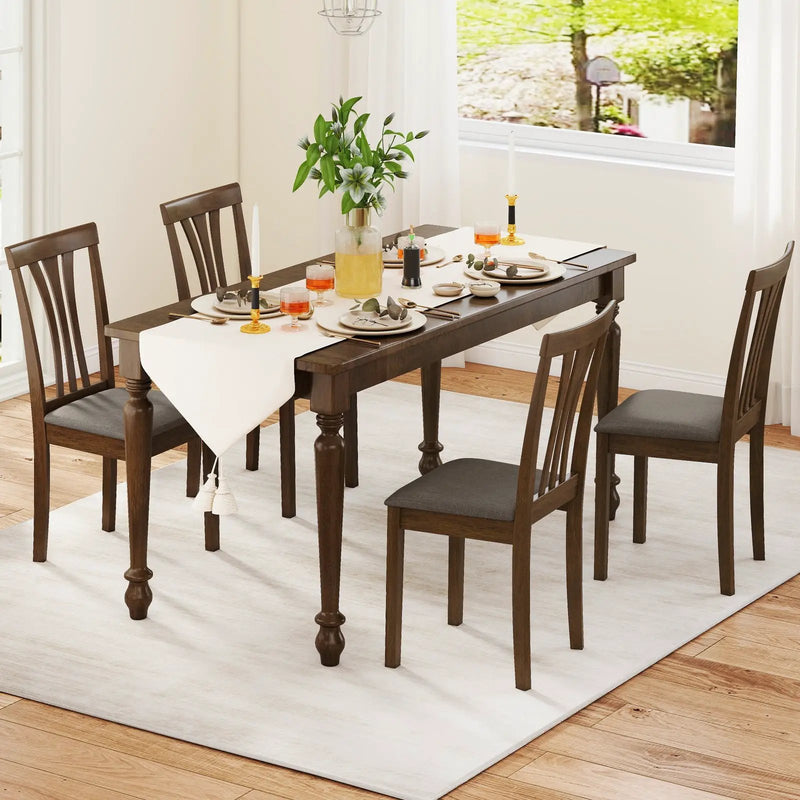 Wooden Dining Chairs Set of 2 with Linen Fabric Upholstered and Rubber Wood Frame-Brown by DirectDeals