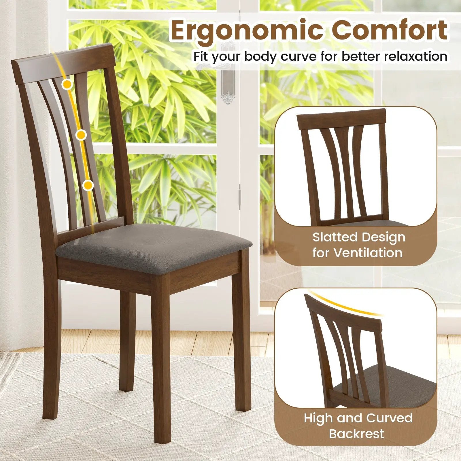 Wooden Dining Chairs Set of 2 with Linen Fabric Upholstered and Rubber Wood Frame-Brown by DirectDeals