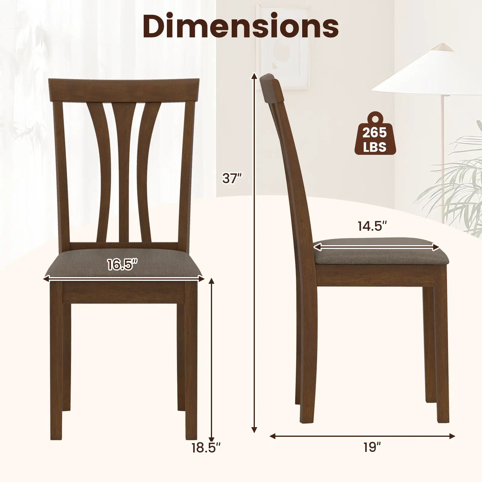 Wooden Dining Chairs Set of 2 with Linen Fabric Upholstered and Rubber Wood Frame-Brown by DirectDeals