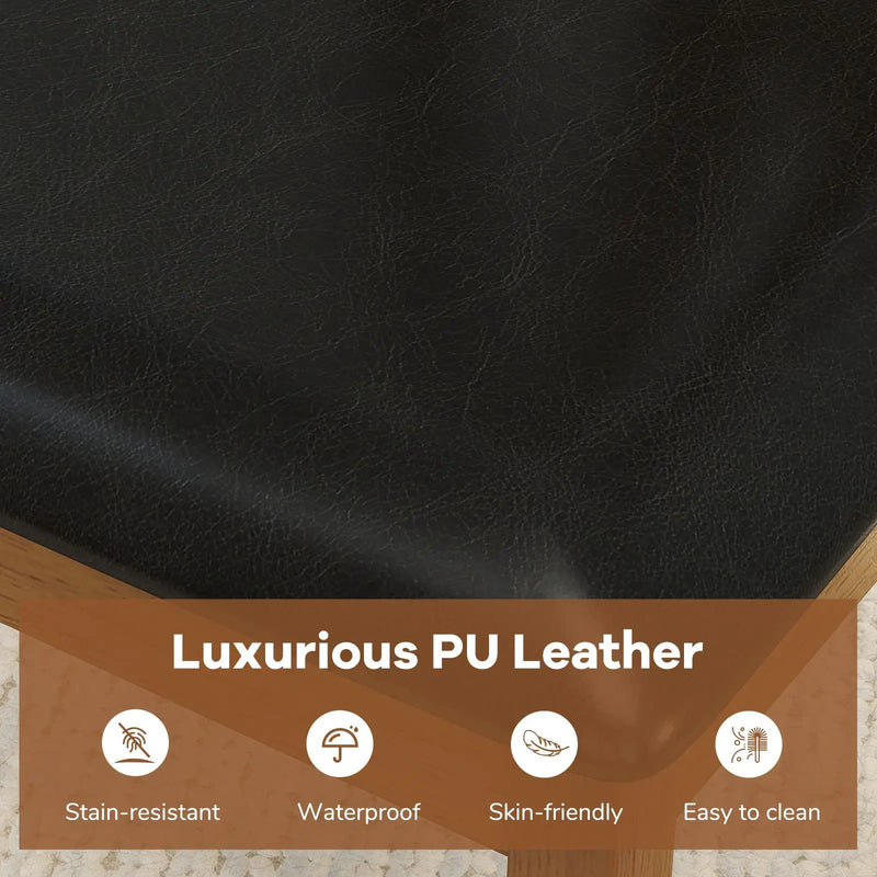 Wooden Dining Chair Set of 2 with PU Leather Upholstered and Rubber Wood Frame-Brown by DirectDeals