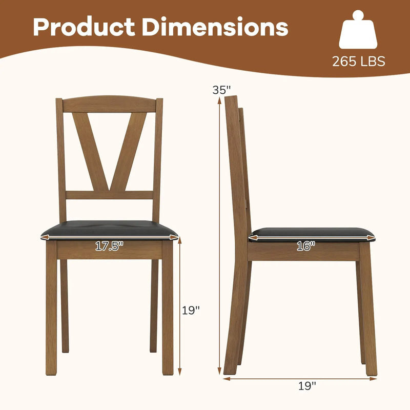 Wooden Dining Chair Set of 2 with PU Leather Upholstered and Rubber Wood Frame-Brown by DirectDeals