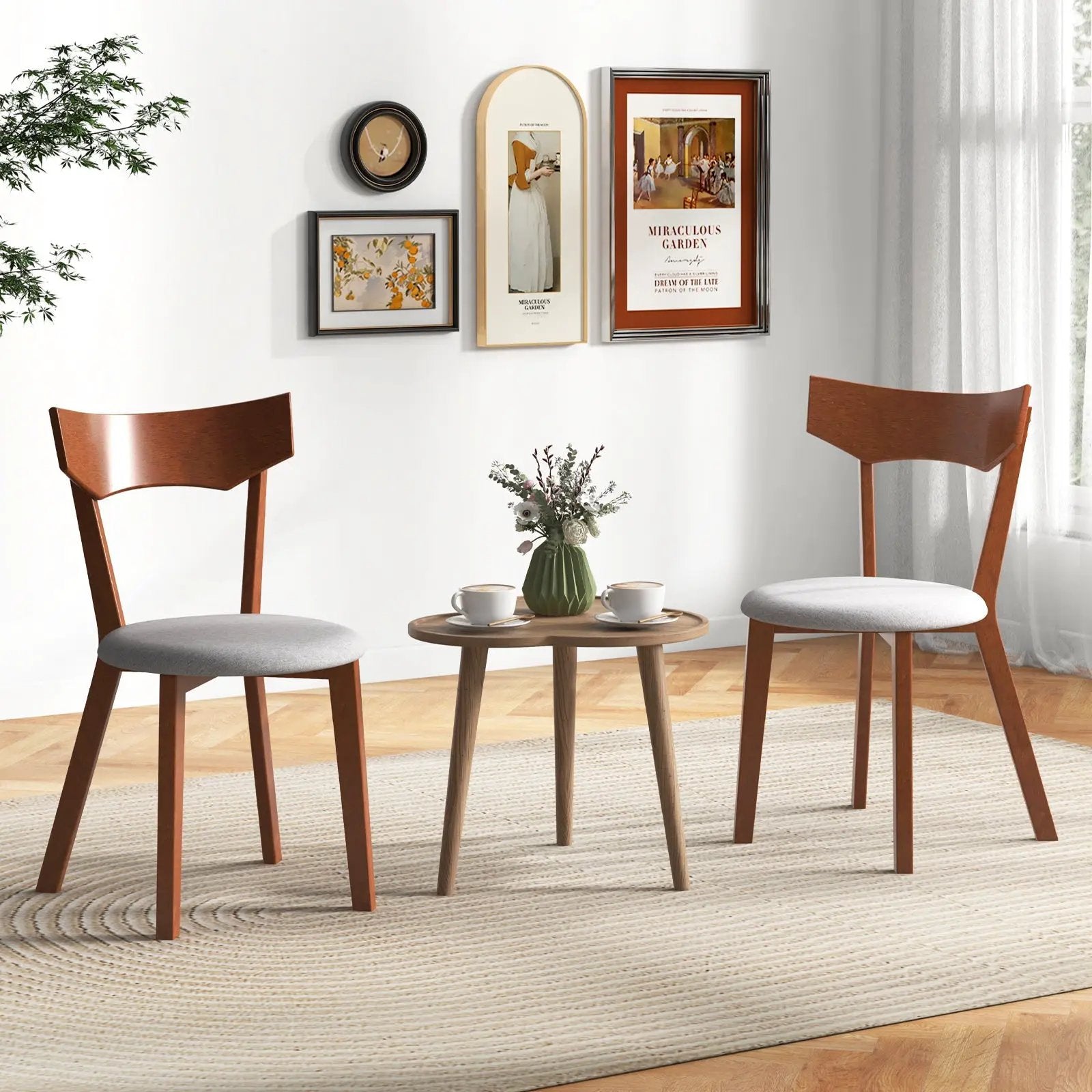 Wooden Dining Chair Set of 2 with Rubber Wood Legs and Padded Seat Cushion by DirectDeals