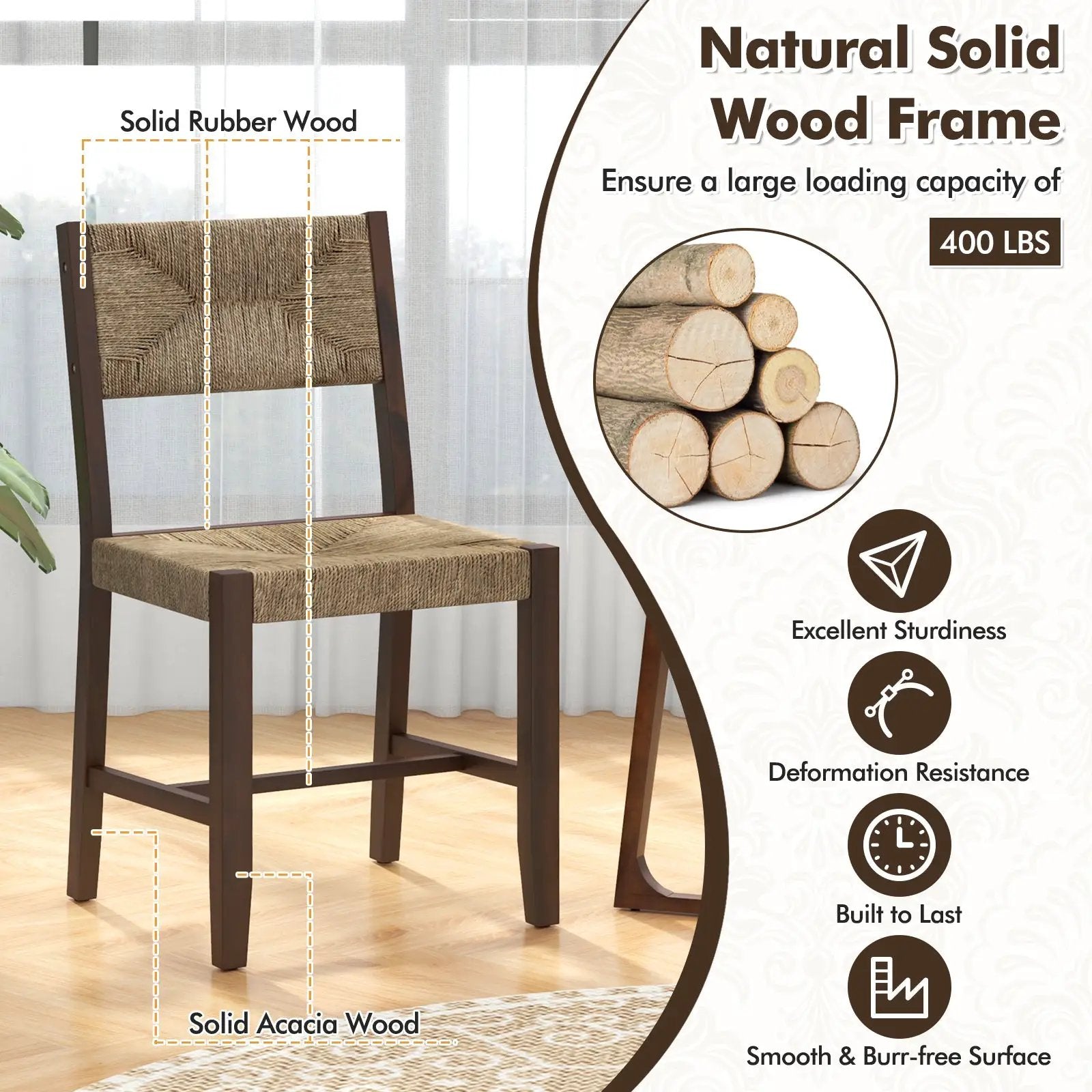 Wooden Dining Chair Set of 2 for Kitchen Dining Room-Brown by DirectDeals