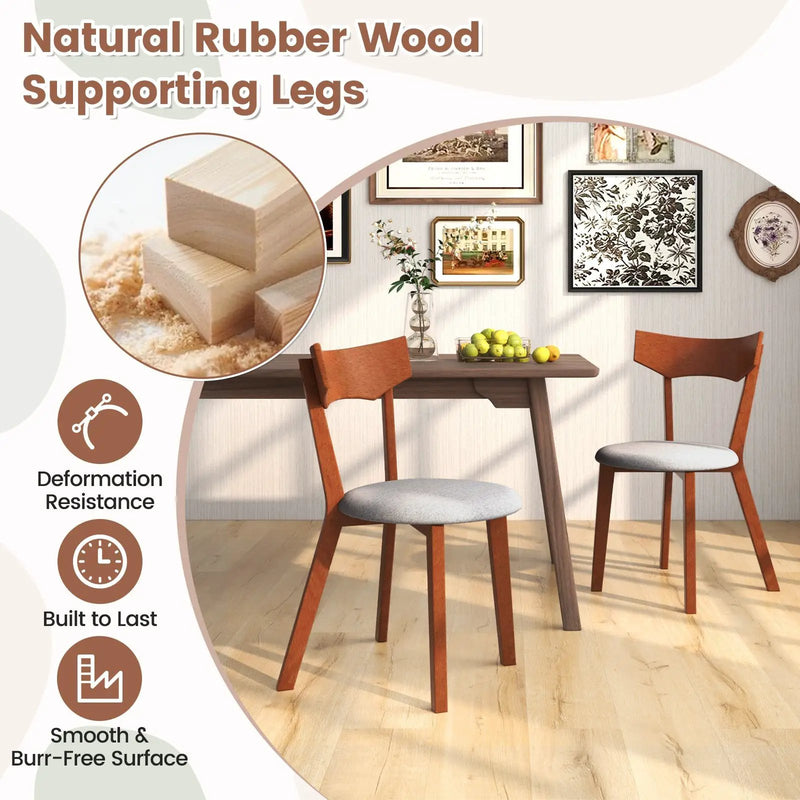 Wooden Dining Chair Set of 2 with Rubber Wood Legs and Padded Seat Cushion by DirectDeals