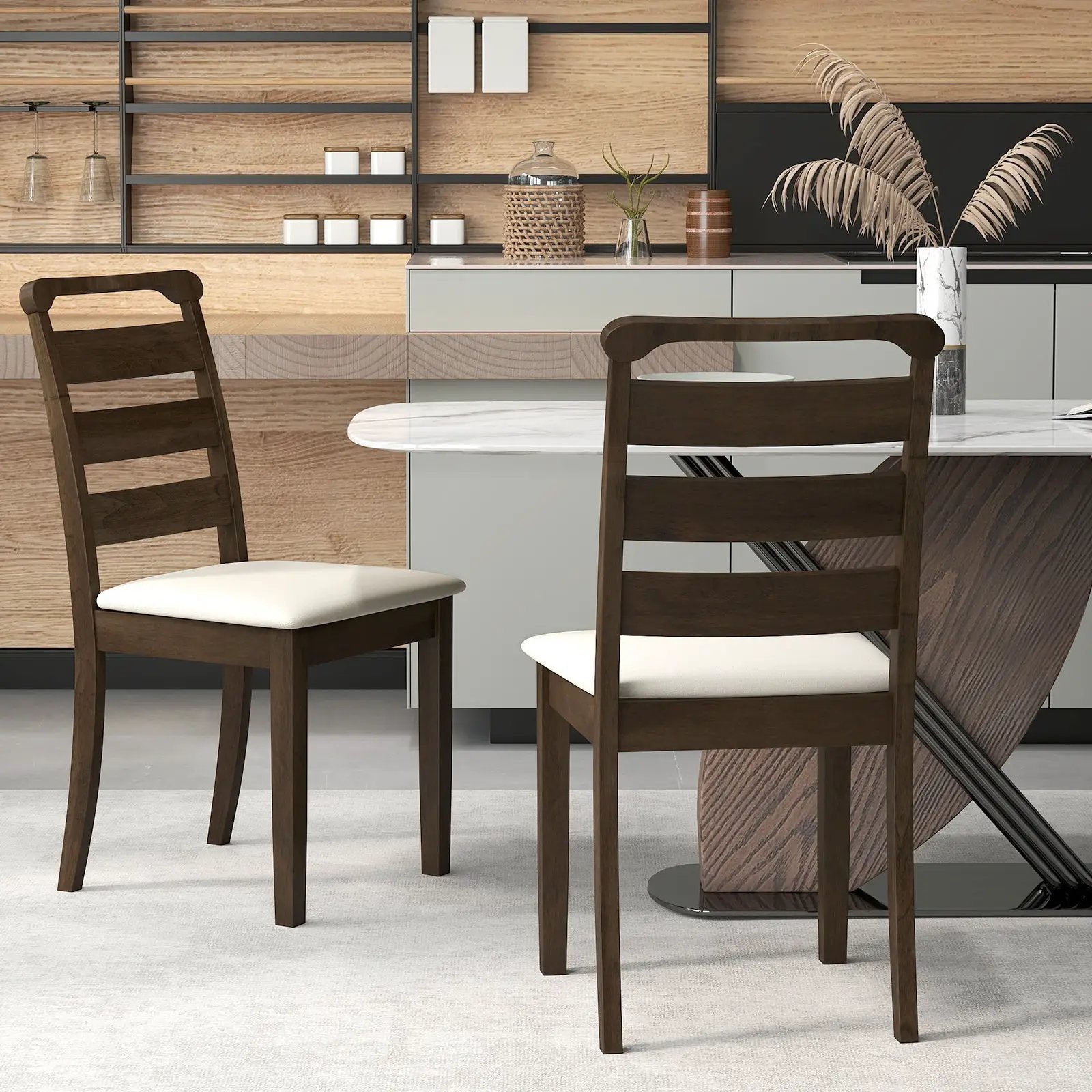 Polyester Upholstered Wooden Dining Chair Set of 2-Walnut by DirectDeals