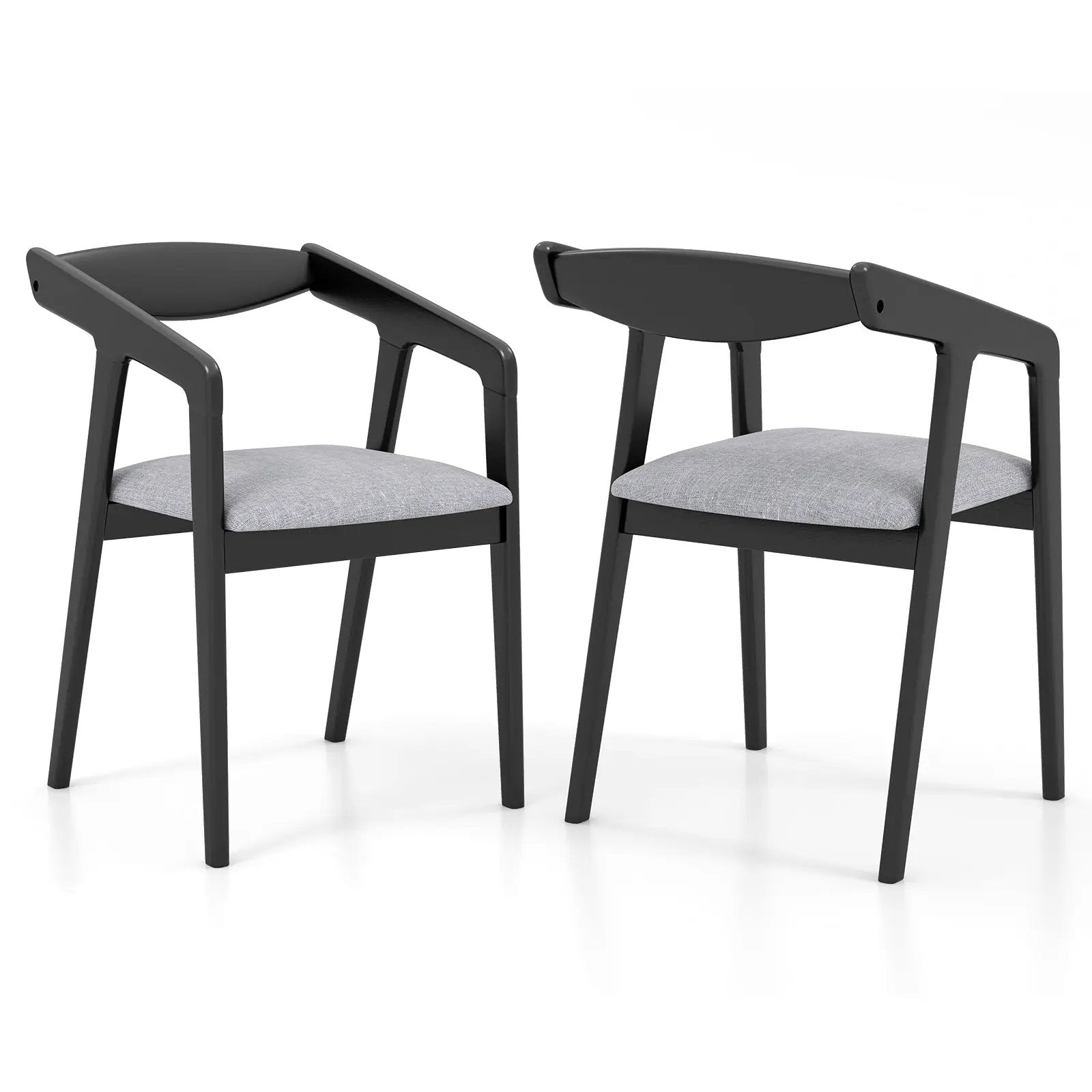 Wooden Dining Chair Set of 2 with Rubber Wood Frame Armrests and Padded Cushion-black by DirectDeals