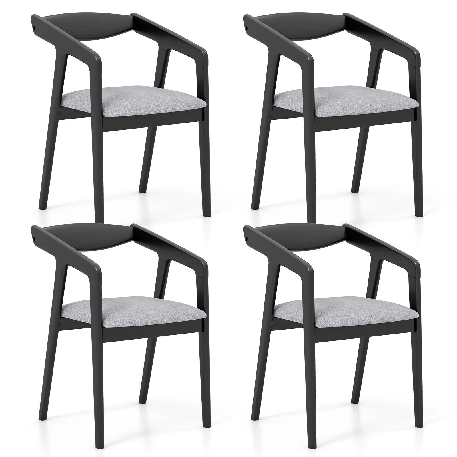 Wooden Dining Chair Set of 2 with Rubber Wood Frame Armrests and Padded Cushion-black by DirectDeals