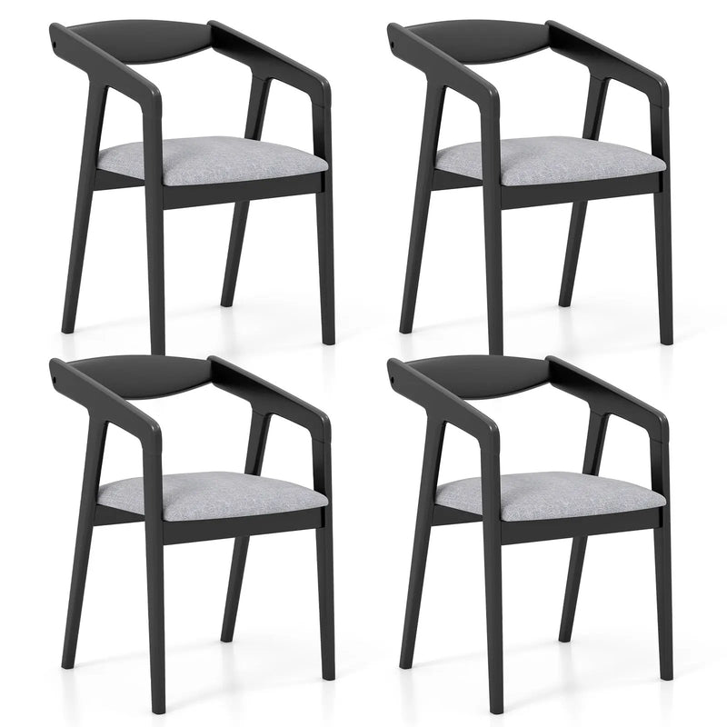 Wooden Dining Chair Set of 2 with Rubber Wood Frame Armrests and Padded Cushion-black by DirectDeals