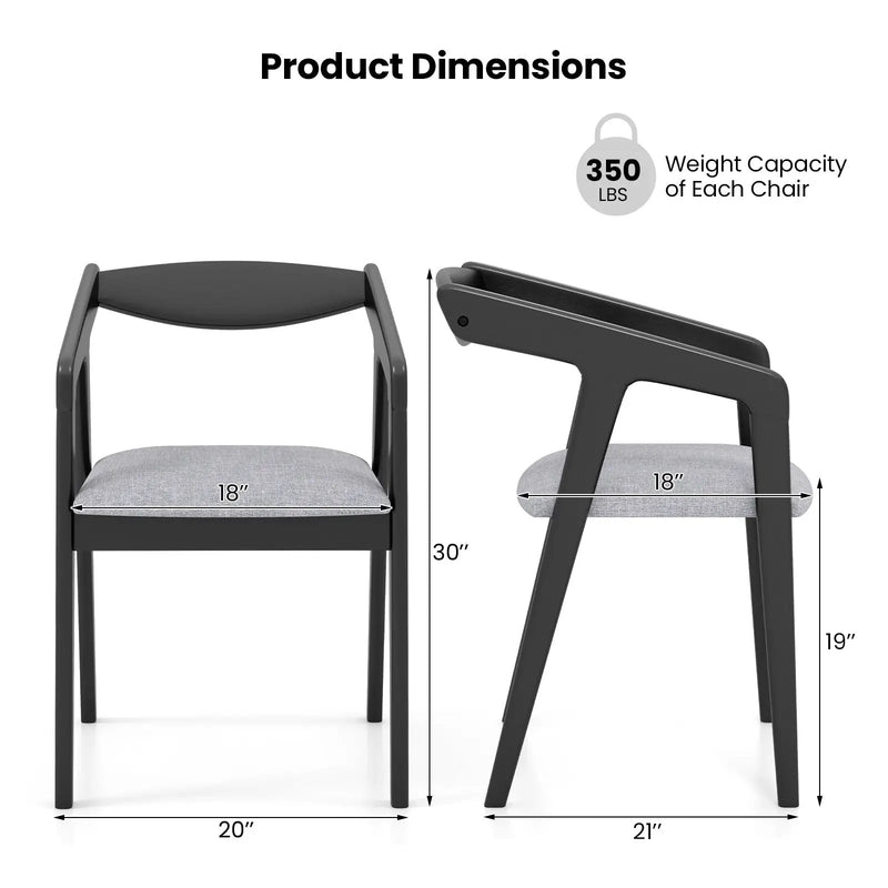 Wooden Dining Chair Set of 2 with Rubber Wood Frame Armrests and Padded Cushion-black by DirectDeals