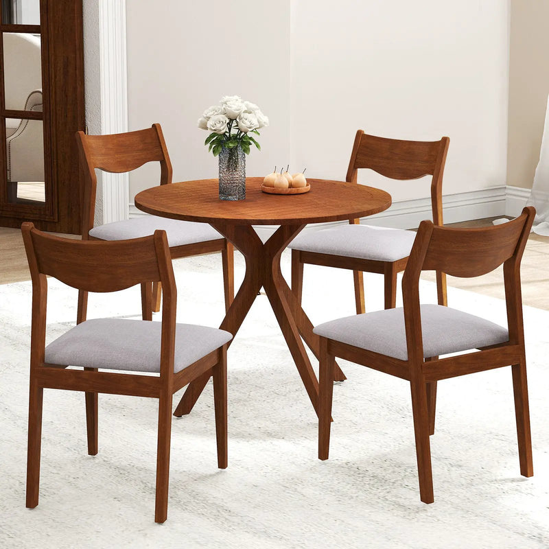 Wooden Dining Chair Set of 2 with Rubber Wood Frame and Wide Padded Seat-Walnut by DirectDeals