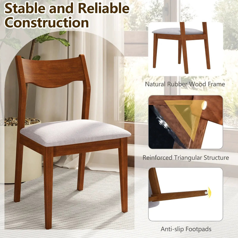 Wooden Dining Chair Set of 2 with Rubber Wood Frame and Wide Padded Seat-Walnut by DirectDeals