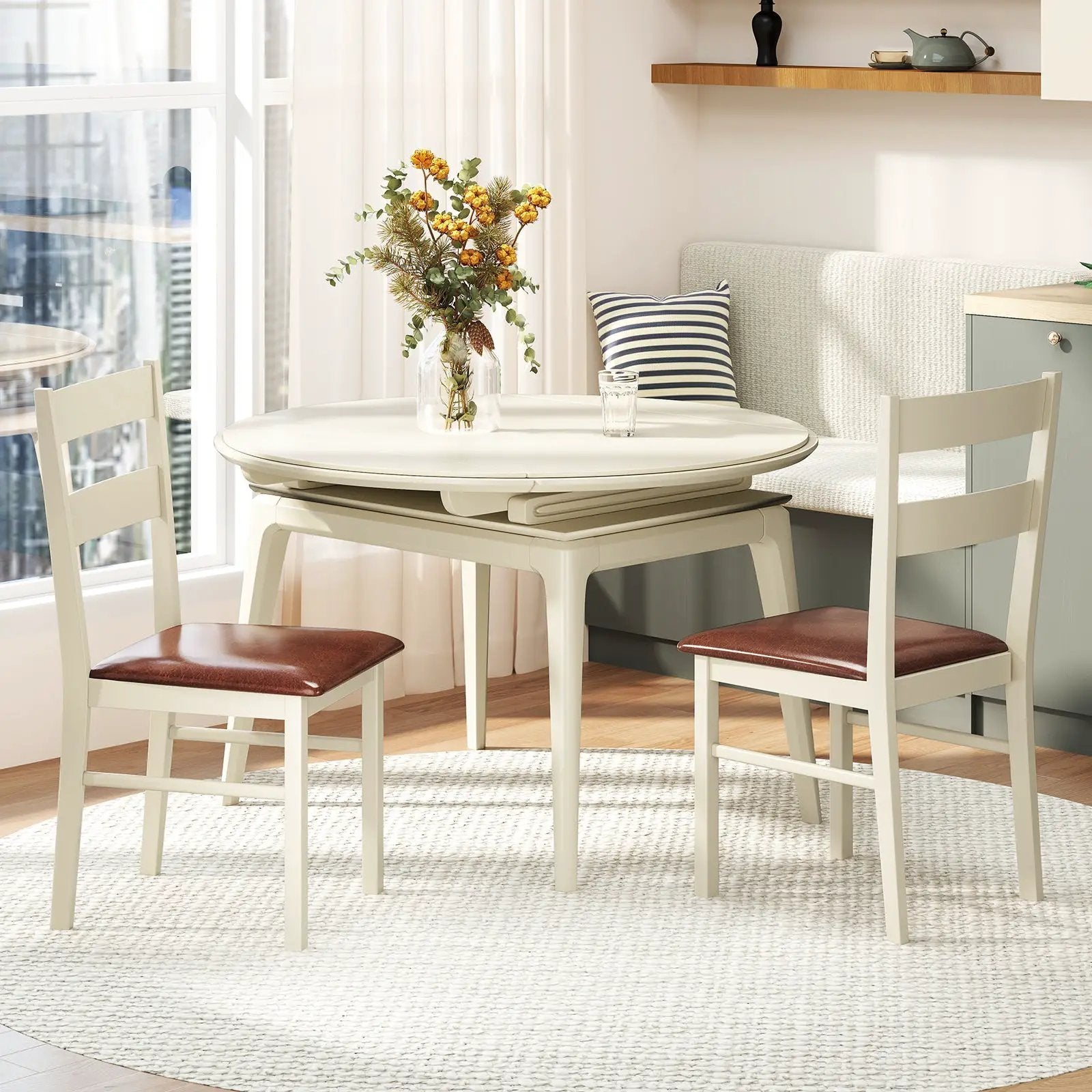 Wooden Dining Chair Set of 2 PU Leather Upholstered Kitchen Armless Chairs-White by DirectDeals