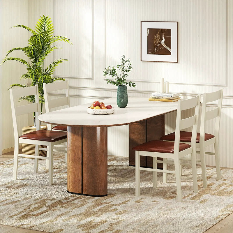 Wooden Dining Chair Set of 2 PU Leather Upholstered Kitchen Armless Chairs-White by DirectDeals