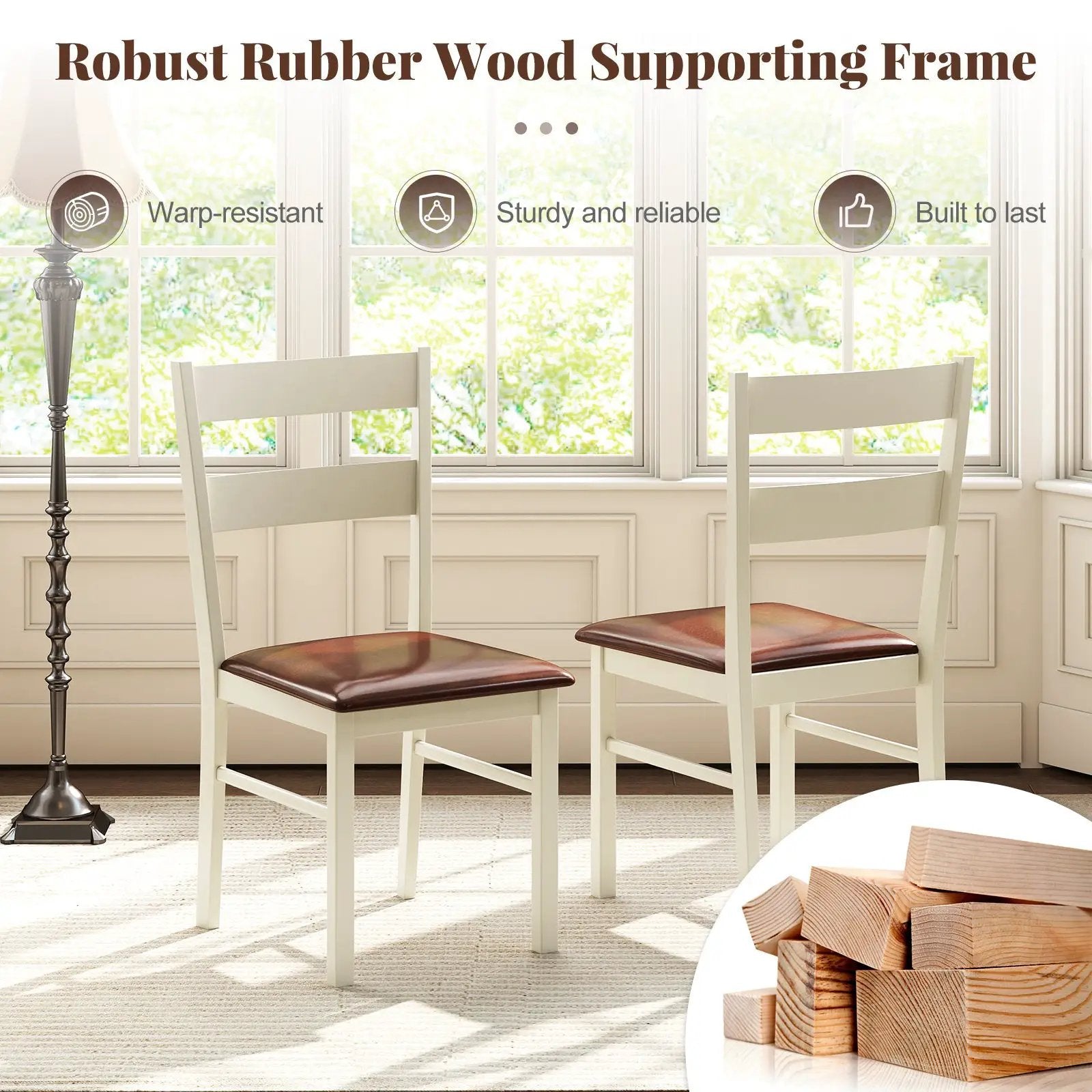 Wooden Dining Chair Set of 2 PU Leather Upholstered Kitchen Armless Chairs-White by DirectDeals