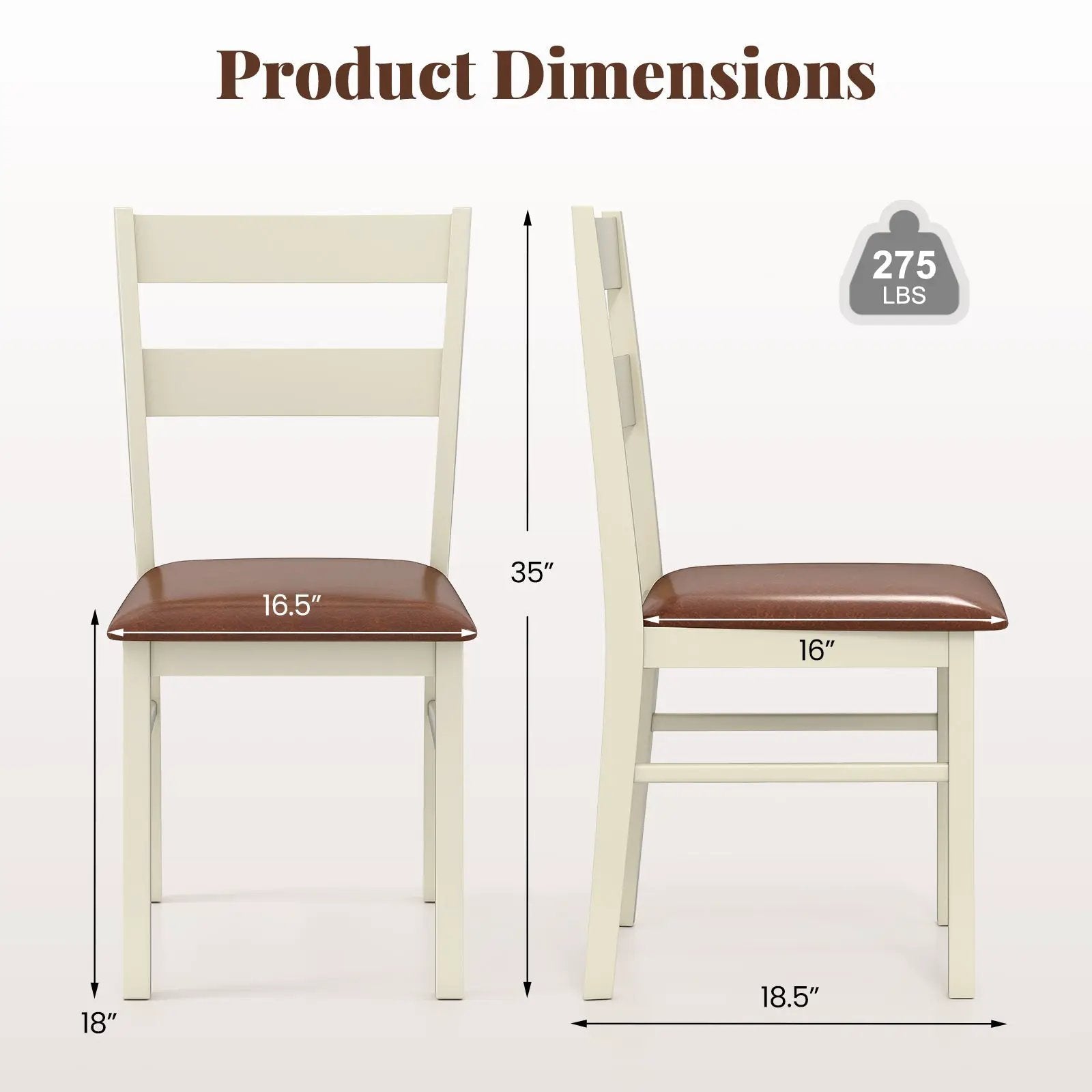 Wooden Dining Chair Set of 2 PU Leather Upholstered Kitchen Armless Chairs-White by DirectDeals
