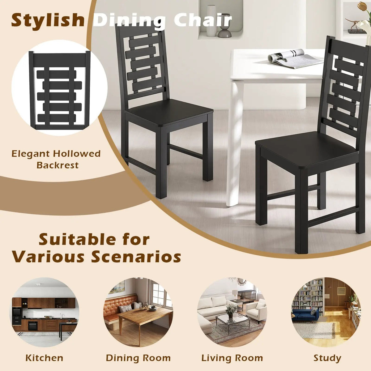 Wooden Dining Chair Set of 2 Solid Rubber Wood Kitchen Chairs by DirectDeals