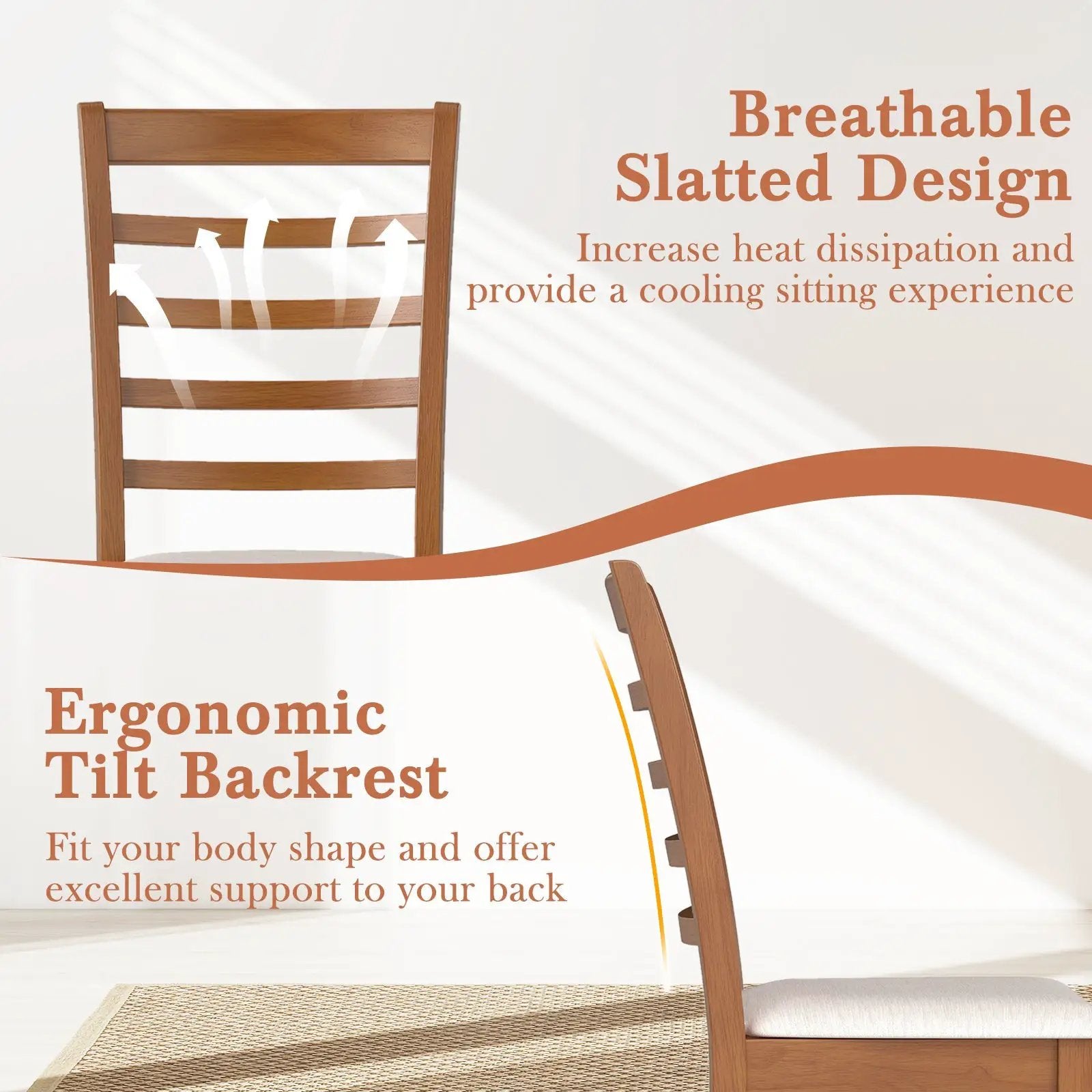 Wooden Dining Chair Set of 2 Modern Upholstered Kitchen Chair-Beige by DirectDeals
