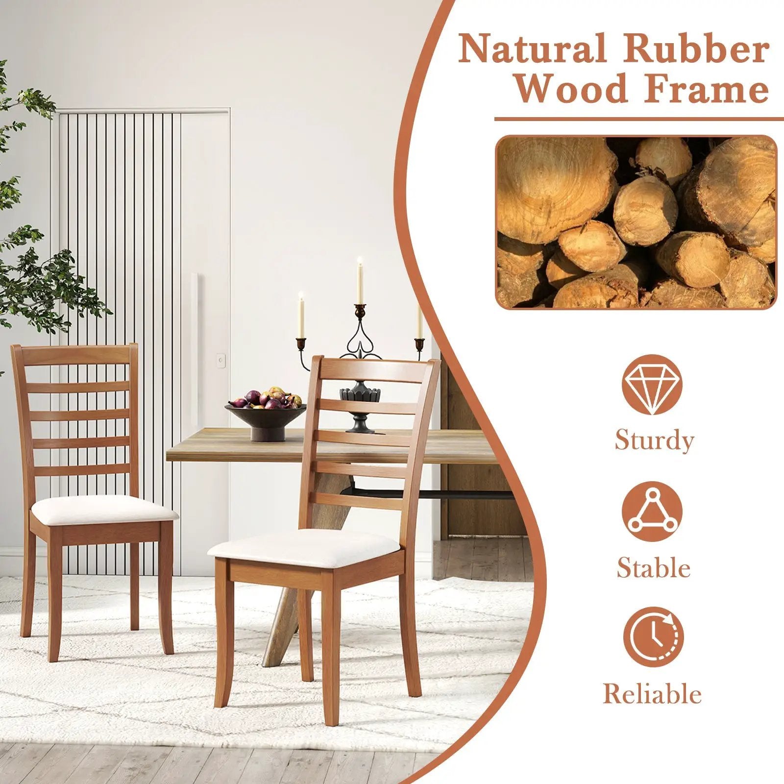 Wooden Dining Chair Set of 2 Modern Upholstered Kitchen Chair-Beige by DirectDeals