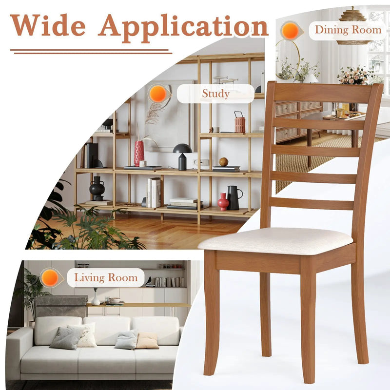 Wooden Dining Chair Set of 2 Modern Upholstered Kitchen Chair-Beige by DirectDeals