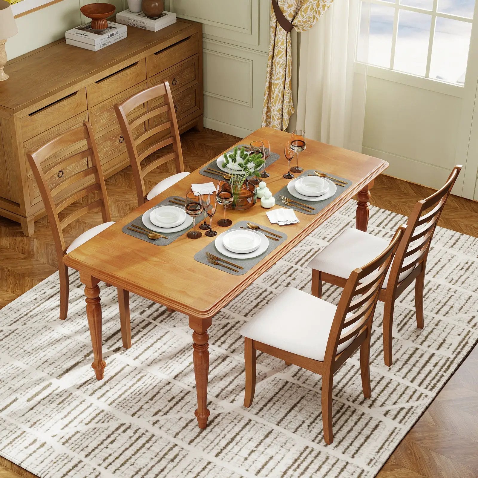 Wooden Dining Chair Set of 2 Modern Upholstered Kitchen Chair-Beige by DirectDeals