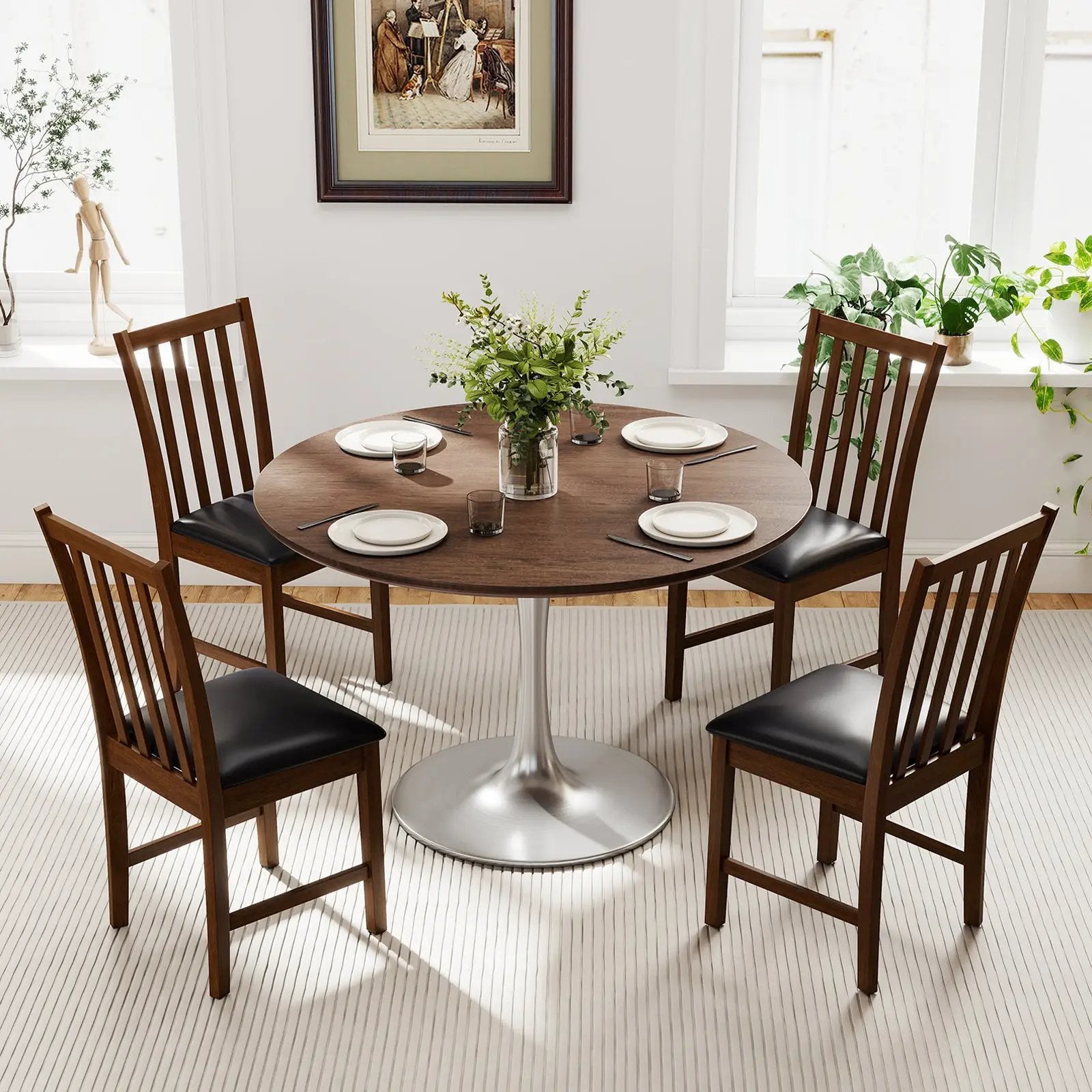 Wooden Dining Chair Set of 2 with Rubber Wood Frame and Padded Seat by DirectDeals