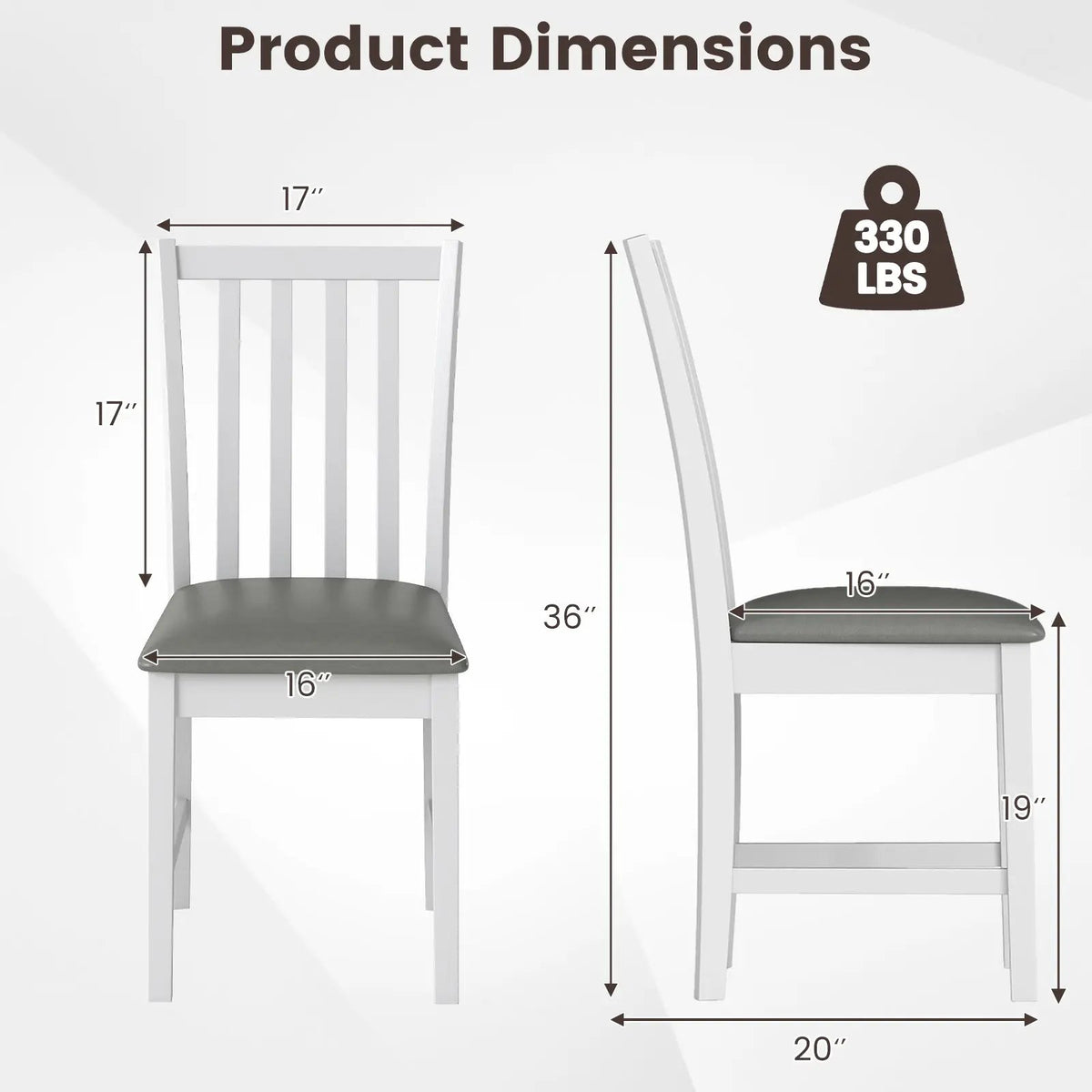 Wooden Dining Chair Set of 2 with Rubber Wood Frame and Padded Seat by DirectDeals
