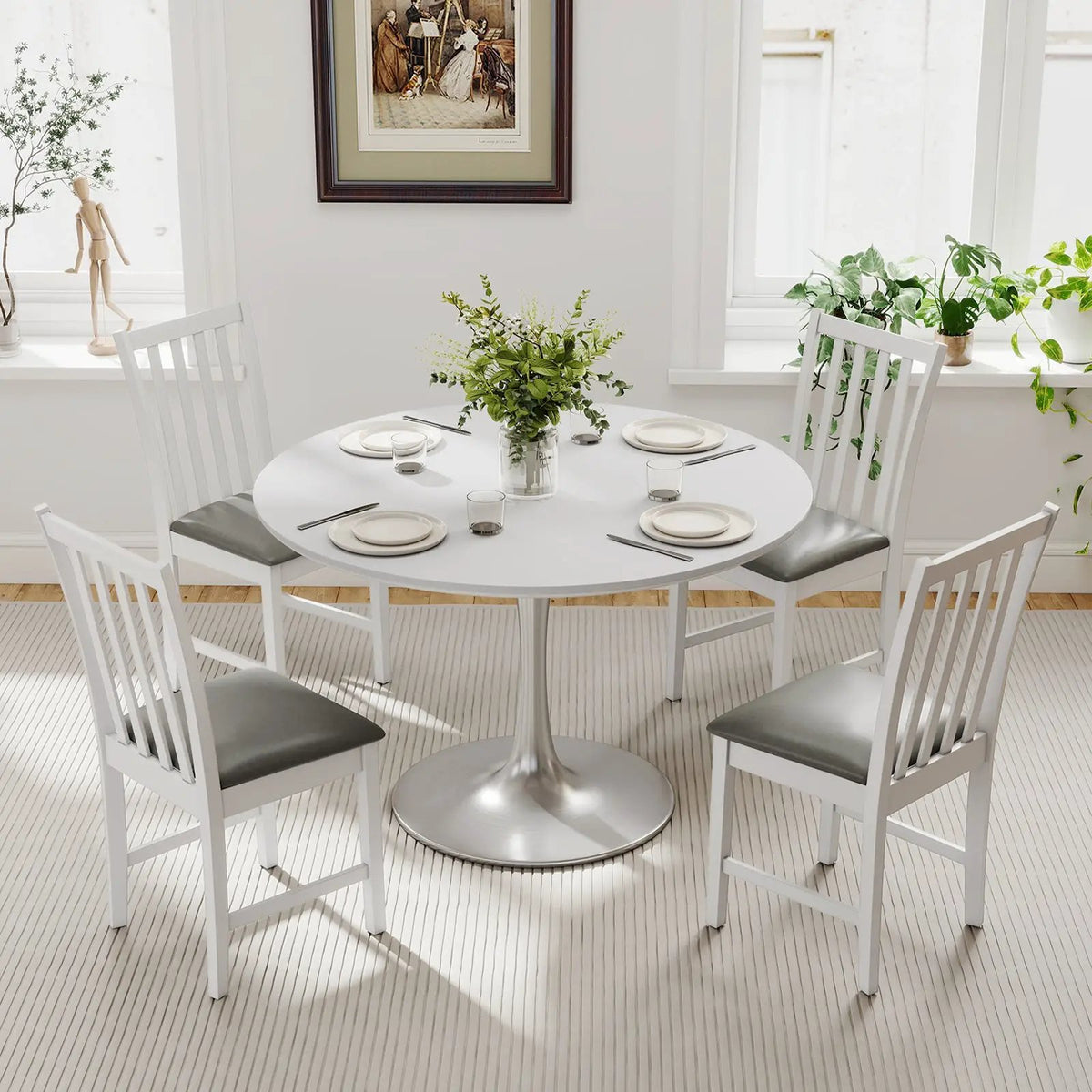 Wooden Dining Chair Set of 2 with Rubber Wood Frame and Padded Seat by DirectDeals
