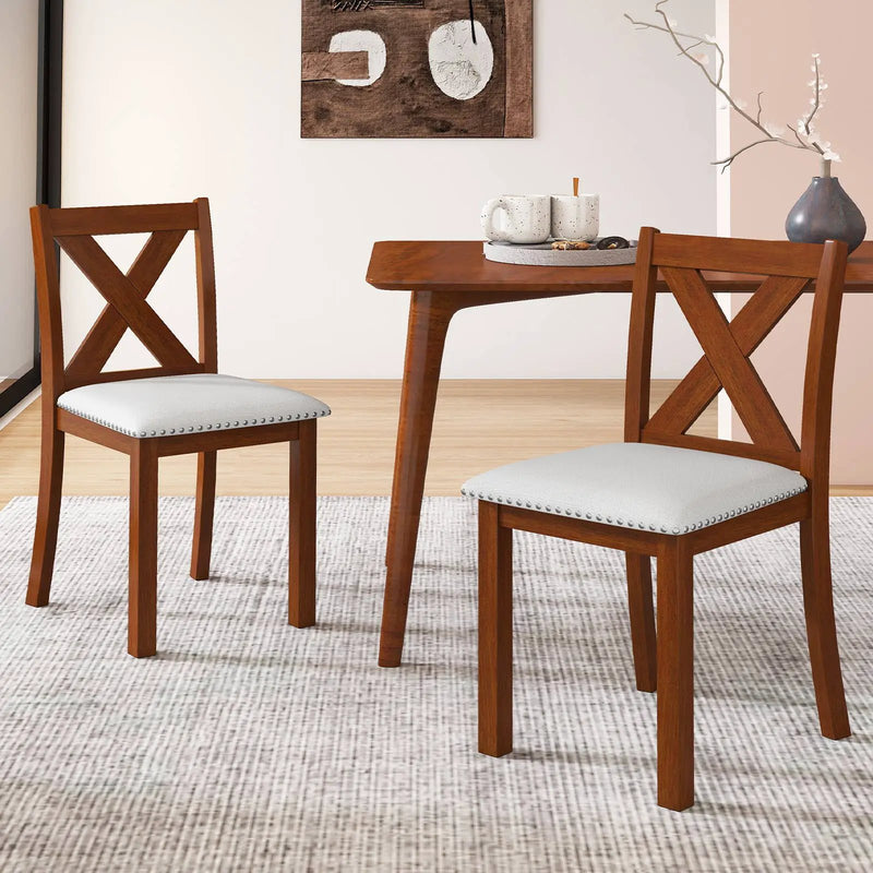 Wooden Dining Chair Set of 2 with Padded Seat and Curved Back-Beige by DirectDeals
