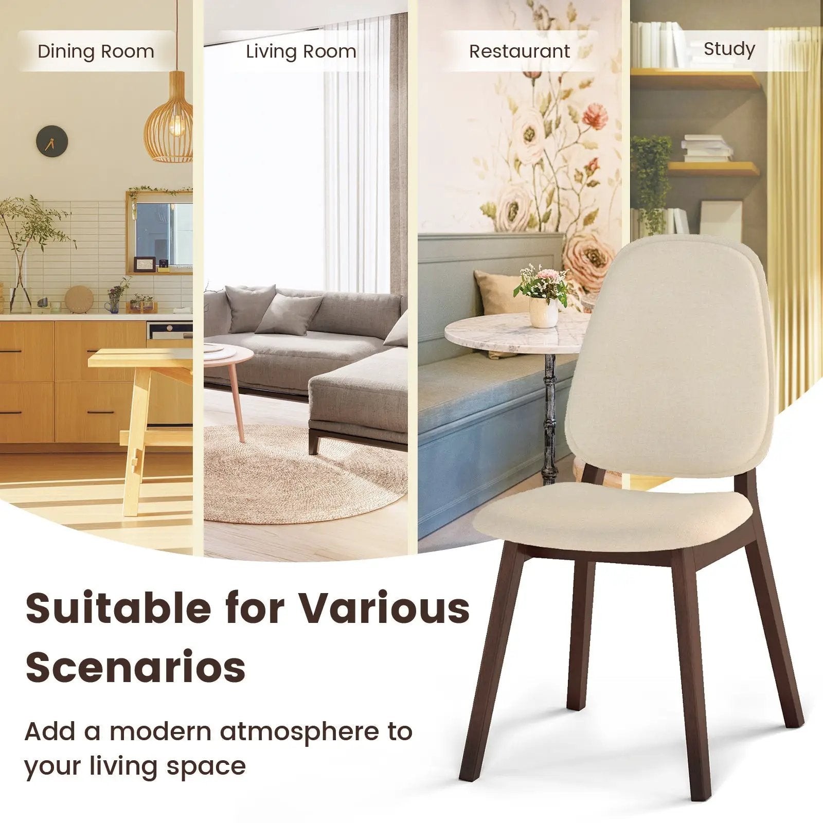 Wooden Dining Chair Set of 2 Mid-Century Modern Upholstered Side Armless Chair-Brown by DirectDeals