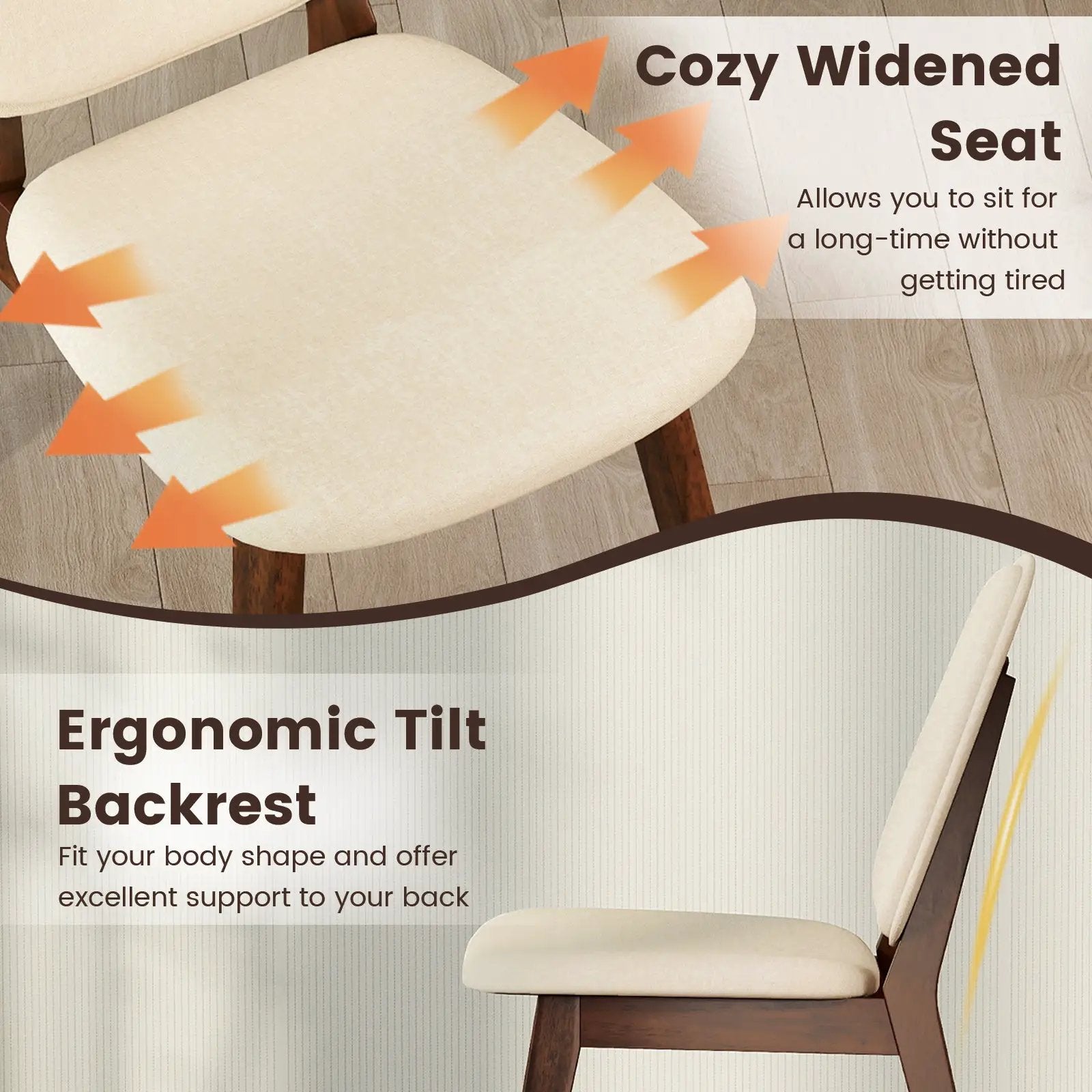 Wooden Dining Chair Set of 4 Mid-Century Modern Upholstered Side Armless Chair-Brown by DirectDeals