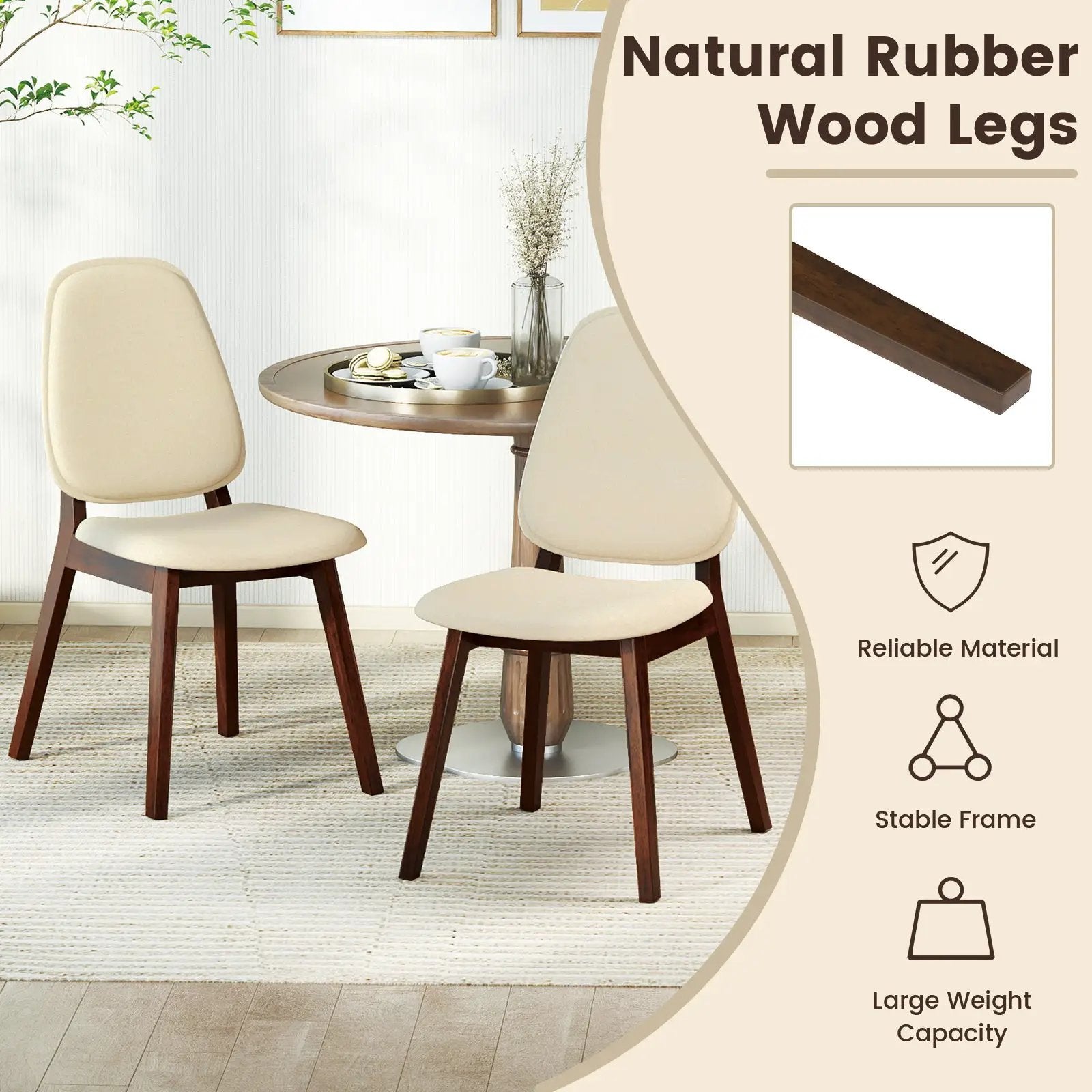 Wooden Dining Chair Set of 4 Mid-Century Modern Upholstered Side Armless Chair-Brown by DirectDeals