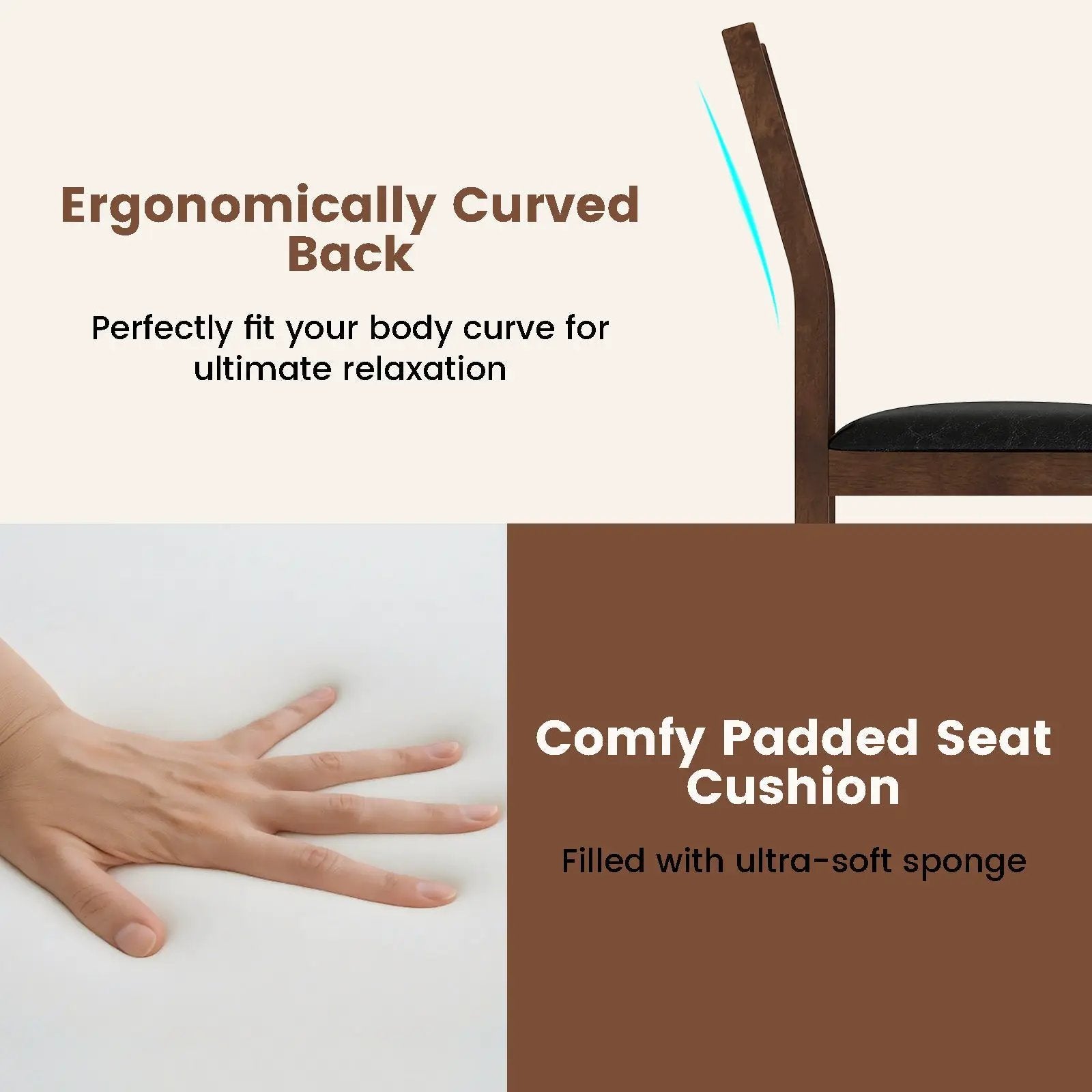 Wooden Dining Chair Set of 2 with PU Leather Padded Seat and Rubber Wood Frame-Walnut by DirectDeals