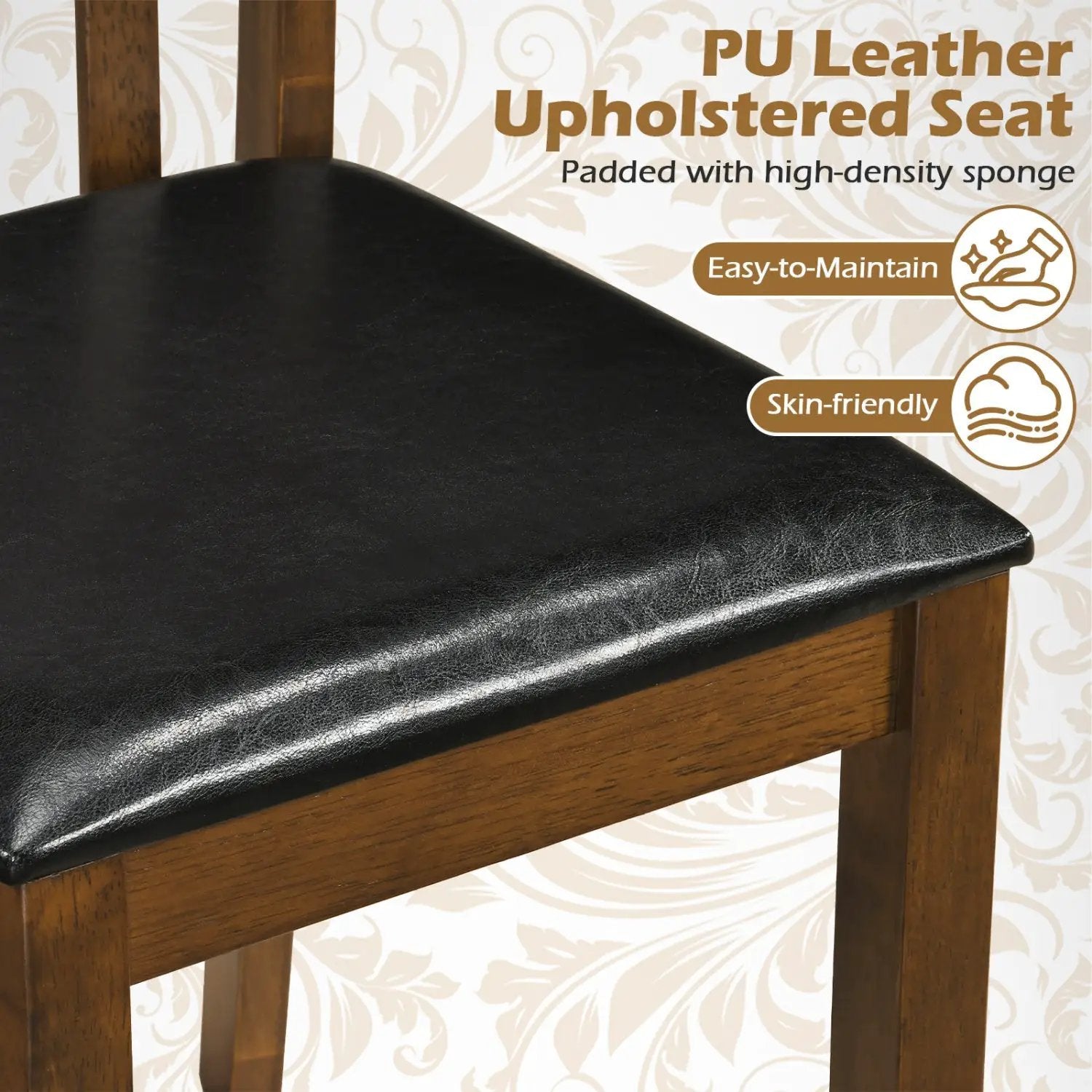 Dining Chairs Set of 2 with Spindle Back and PU Leather Seat by DirectDeals