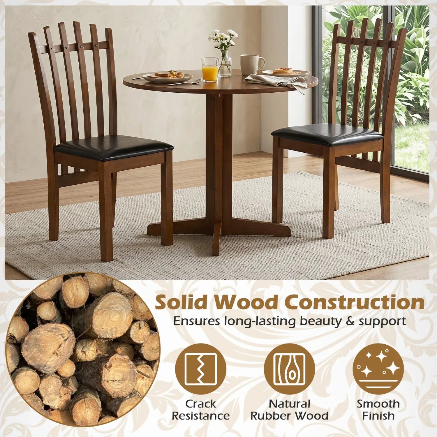 Dining Chairs Set of 2 with Spindle Back and PU Leather Seat by DirectDeals