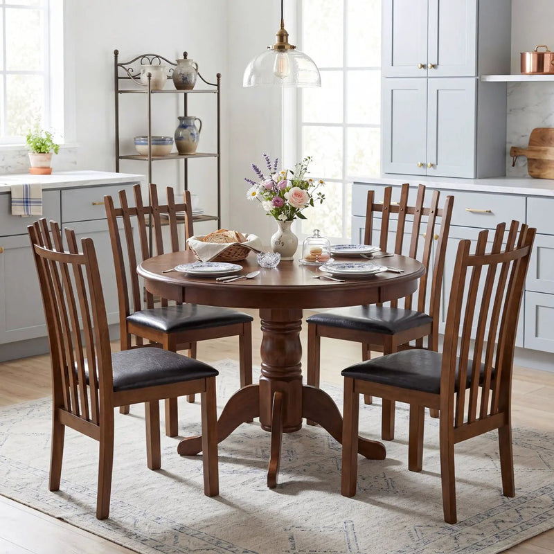 Dining Chairs Set of 4 with Spindle Back and PU Leather Seat by DirectDeals