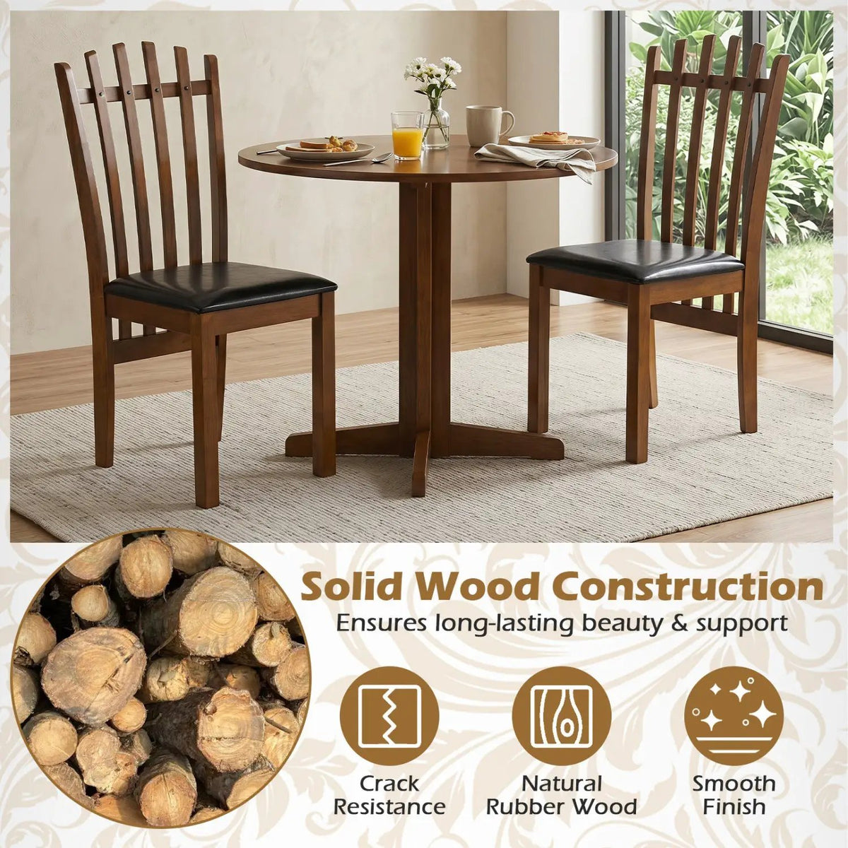 Dining Chairs Set of 4 with Spindle Back and PU Leather Seat by DirectDeals