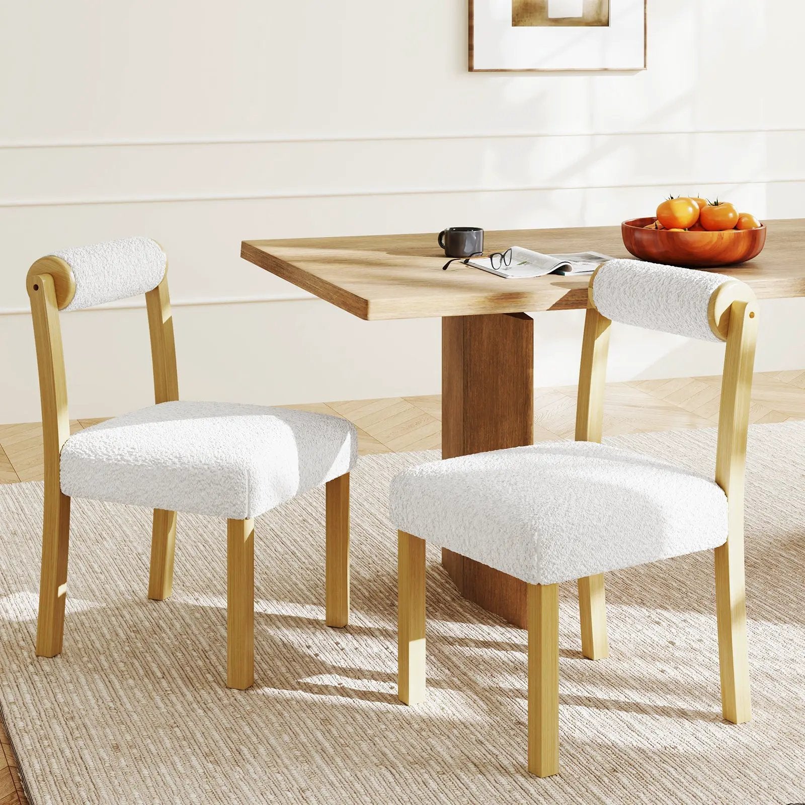 Wooden Dining Chair with Rubber Wood Frame and Cylinder Back Set of 2-White by DirectDeals