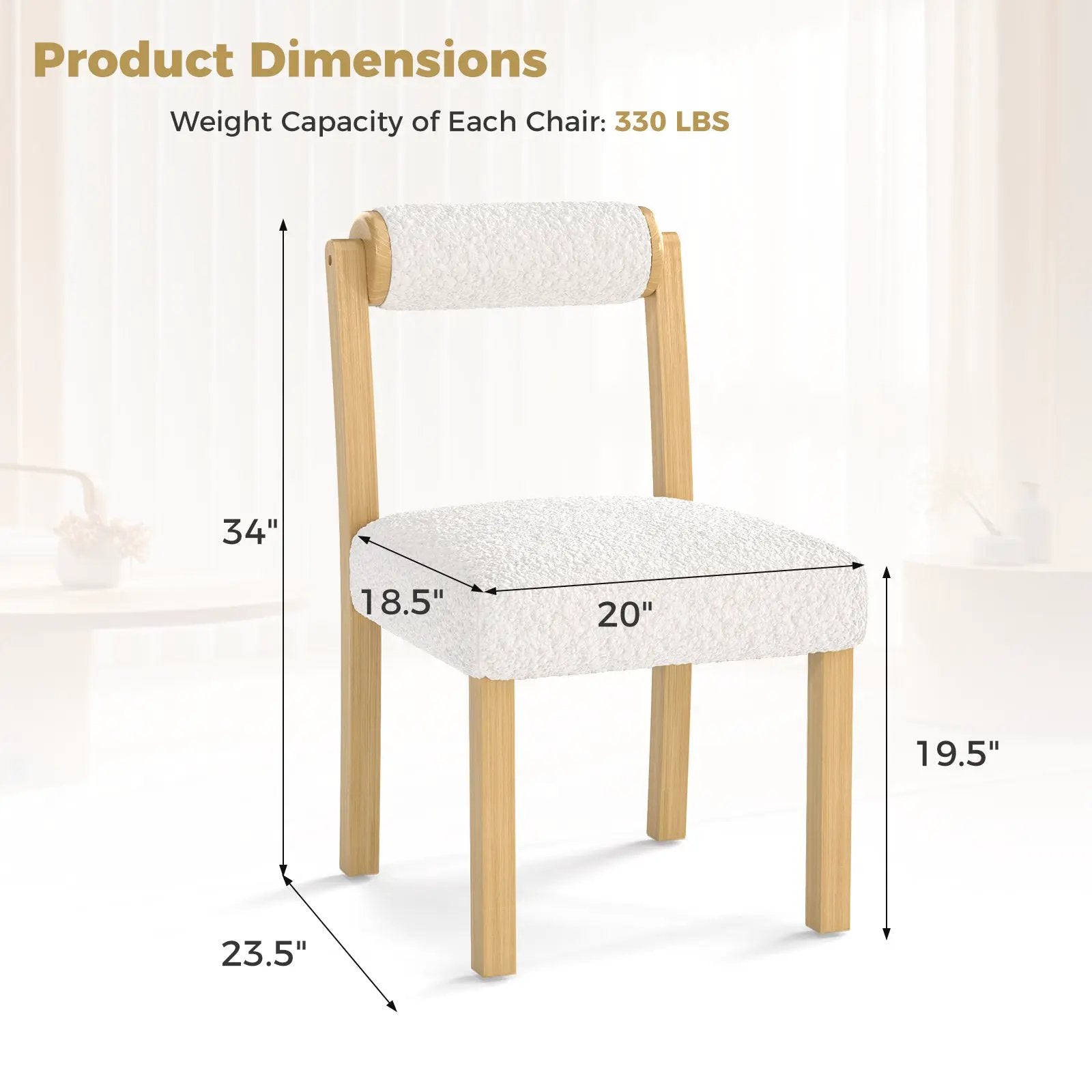 Wooden Dining Chair with Rubber Wood Frame and Cylinder Back Set of 2-White by DirectDeals