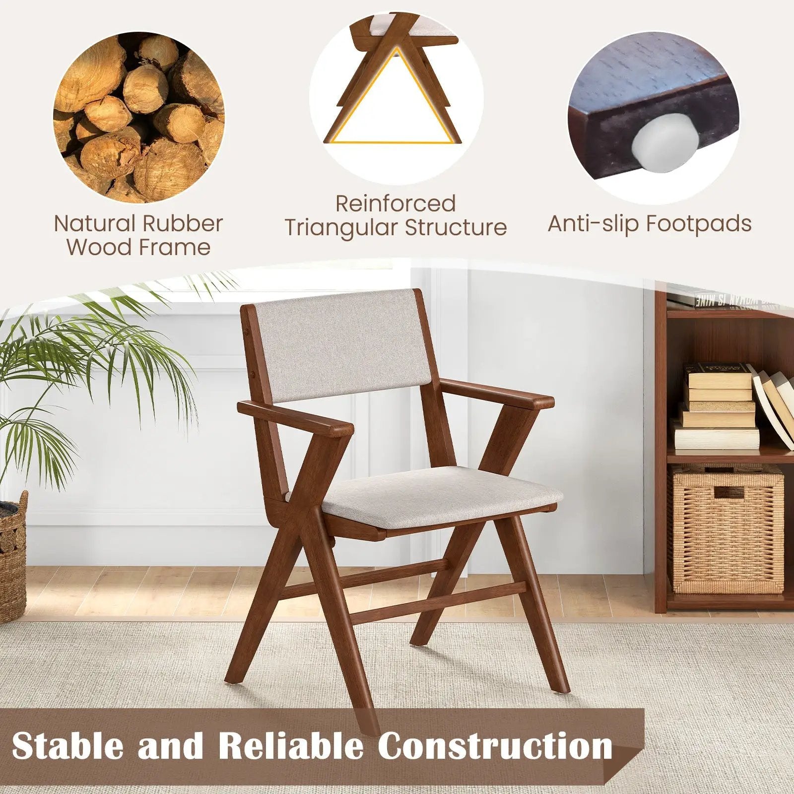 Wooden Dining Chair with Rubber Wood Frame Set of 2-Walnut by DirectDeals