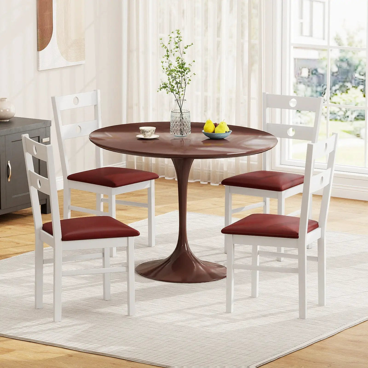 Wooden Dining Chairs Set of 2 Armless Kitchen Chairs with Hollowed Backrest by DirectDeals