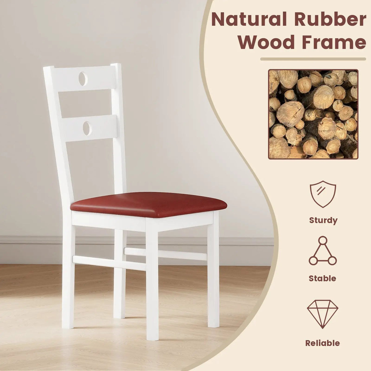 Wooden Dining Chairs Set of 2 Armless Kitchen Chairs with Hollowed Backrest by DirectDeals