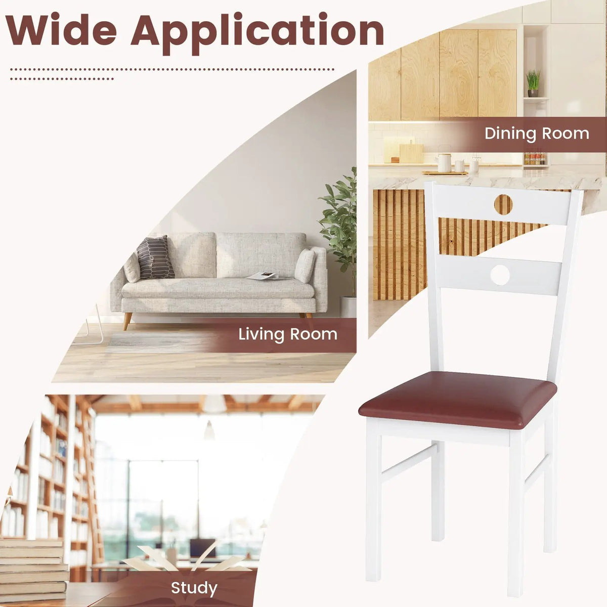 Wooden Dining Chairs Set of 2 Armless Kitchen Chairs with Hollowed Backrest by DirectDeals