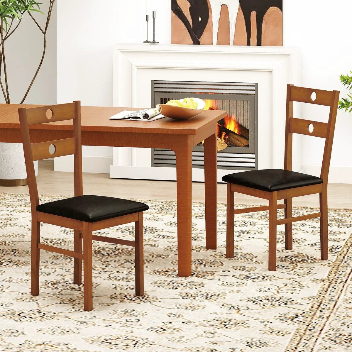 Wooden Dining Chairs Set of 2 Armless Kitchen Chairs with Hollowed Backrest by DirectDeals