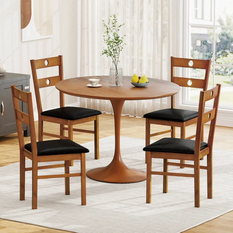Wooden Dining Chairs Set of 2 Armless Kitchen Chairs with Hollowed Backrest by DirectDeals