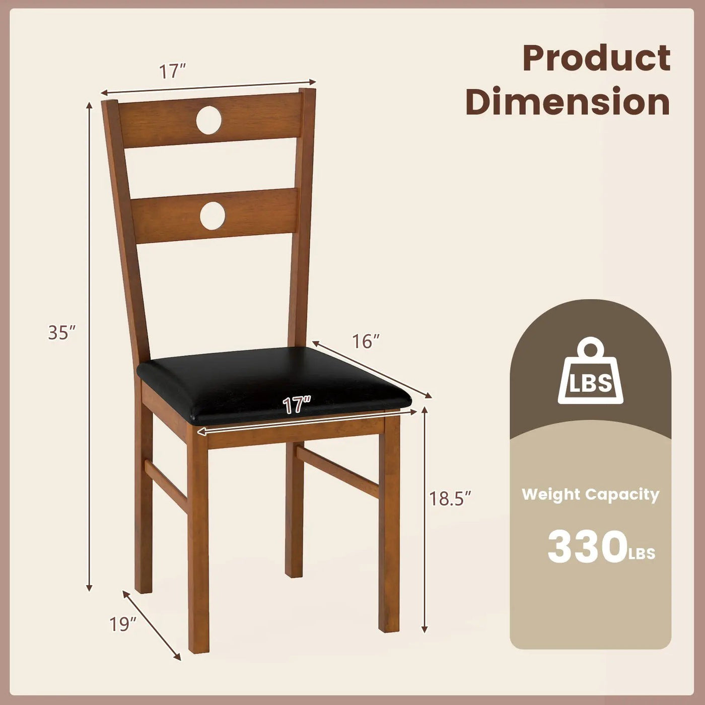 Wooden Dining Chairs Set of 2 Armless Kitchen Chairs with Hollowed Backrest by DirectDeals